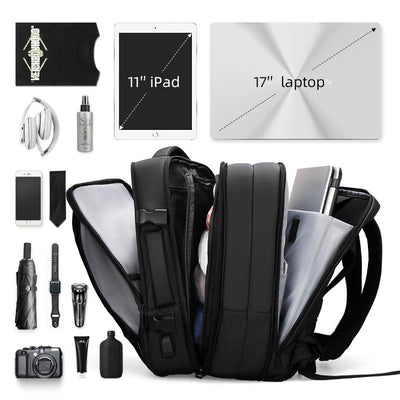 Possible contents of Mark Ryden Infinity XL Rain usb charging business / travel backpack.