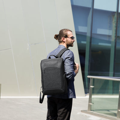 mark ryden black and dark grey usb and micro usb charging backpack with RFID blocking technology