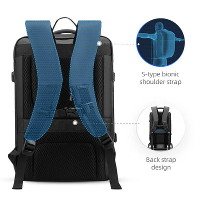 Straps on Mark Ryden Infinity XL Rain usb charging business / travel backpack.