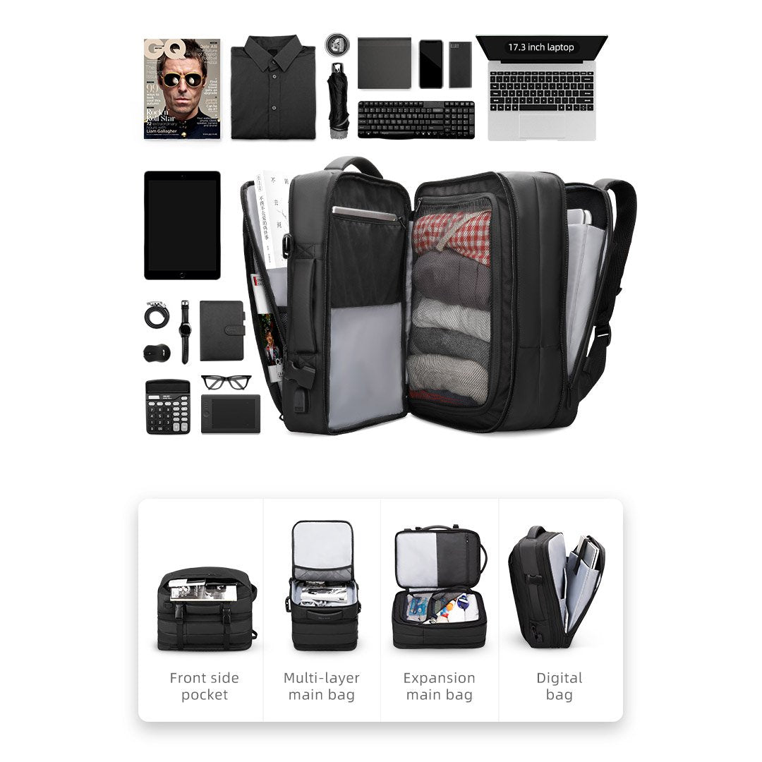 Possible content of Mark Ryden Infinity XL Rain usb charging business / travel backpack.