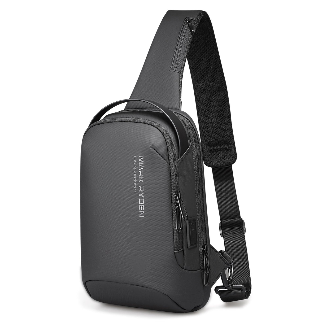 Mark ryden Mode Black crossbody style sling bag with micro and usb charging