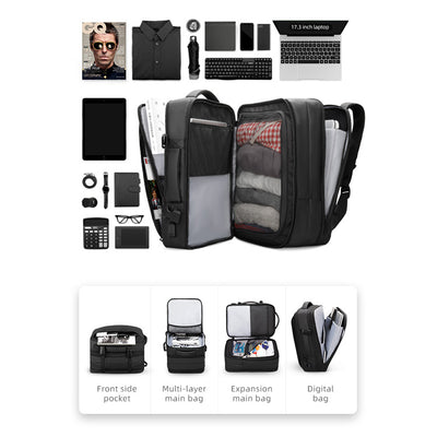 Contents of Inside of Mark Ryden expandable travel backpack - INFINITY XL. 